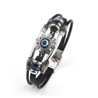 2021 fashion glamour jewelry turkey blue eyes leather bracelet retro handmade multilayer cuff bracelet for mens accessories