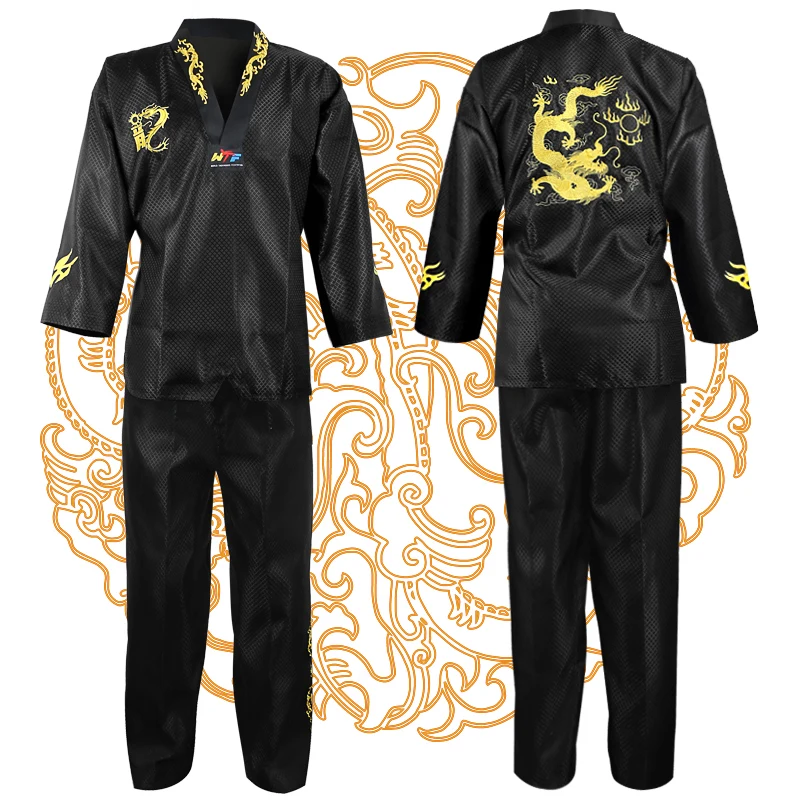 

Adult Kids Men Women Black Taekwondo Uniform Dobok WTF Cotton Tae Kwon Do Set Clothes TKD Clothing Sets Belt Karate Suits Dobok