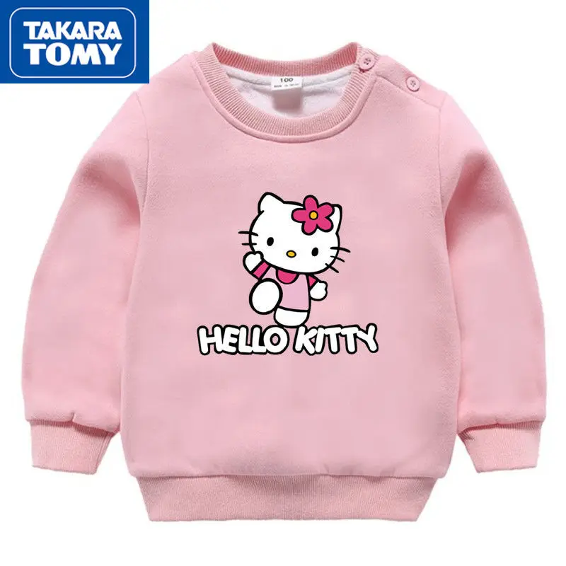

Takara Tomy Autumn and Winter Fashion New 2021 Cartoon Hello Kitty Plus Velvet Round Neck Warm Sweater for Children
