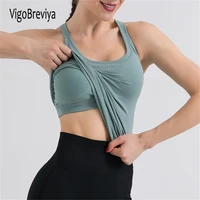 vigobreviya seamless yoga tops with bra women 2020 sleeveless fitness sports t shirts gym running workout tops shirt clothing