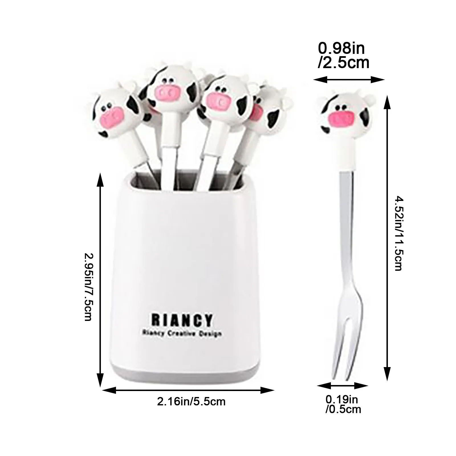 

6 Pack Creative Cartoon Cute Little Cow Shape Fruit Fork Suit Cake Two-tooth Stainless Steel+abs Kitchen Accessory