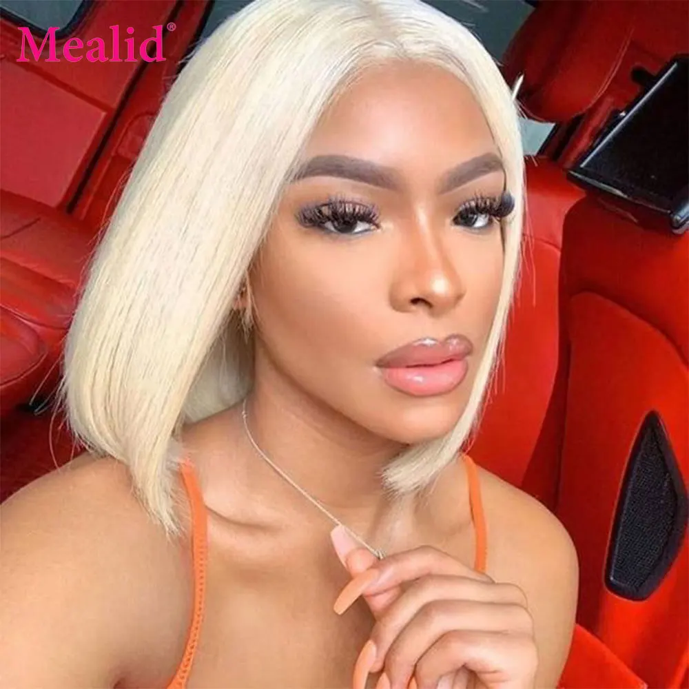 

Mealid Hair Lace Part Peruvian 613 blonde 13x4 Lace Front Wigs for black women Straight Human Frontal Wig Colored Short Bob