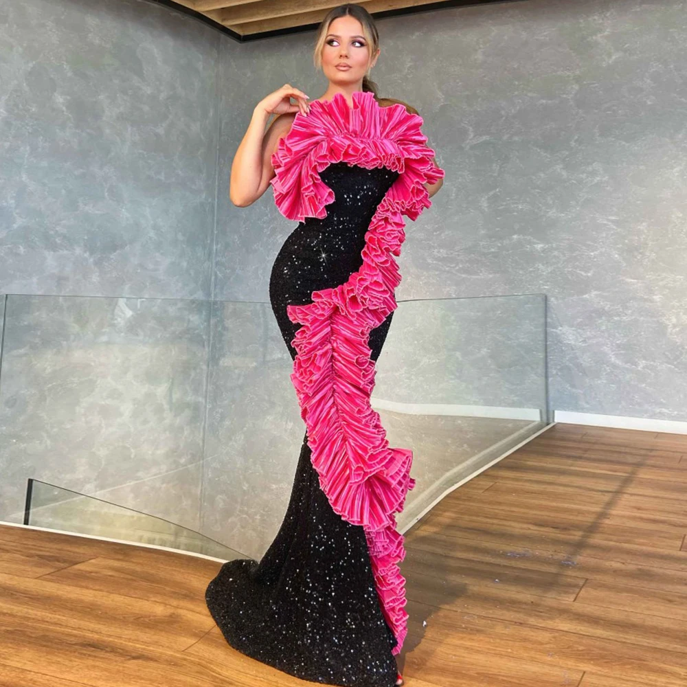 

Вечерние платья-русалки, черные, с блестками, без бретелек, без рукавов, на заказ, для выпускного вечера, 2021