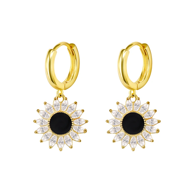 

Exquisite Crystal Sunflower Hoop Earrings 925 Sterling Silver Ear Buckle Round Earrings For Women Fashion Jewelry Gift