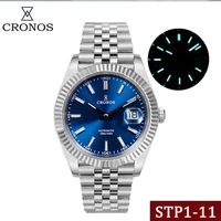 cronos date luxury men dress watch stainless steel 5 links bracelet copper nickel platinum pvd bezel 100m water resistant