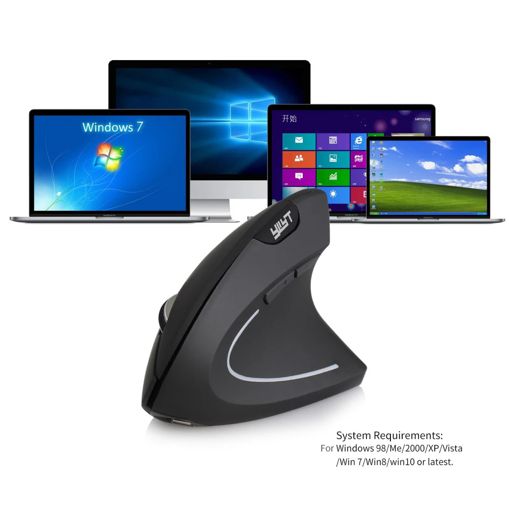 

YWYT 2.4G Wireless Vertical Mouse USB 3 Adjustable DPI Levels Gaming Mouse Ergonomic Upright Mice for Windows PC Laptop