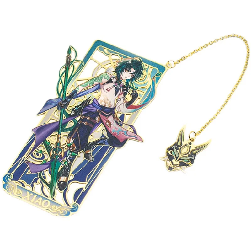 Game Genshin Impact Cosplay Accessories Anime Project Xiao Metal Bookmarks Halloween Decorations Brass Keychains Bags Pendants