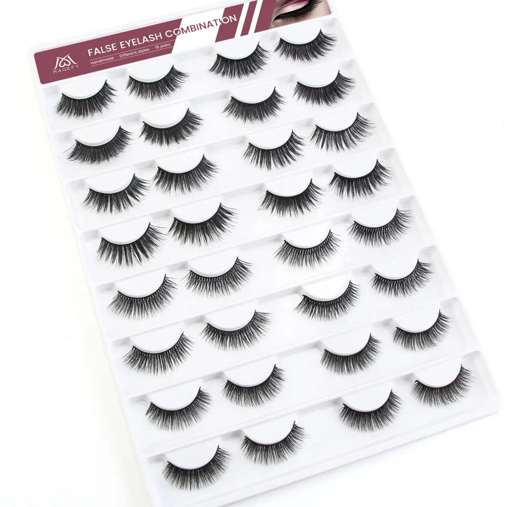 MAGEFY 16 Pair Multipack 3D Soft Mink Hair False Eyelashes Handmade Wispy Fluffy Long Lashes Natural Eye Makeup Tools | Красота и