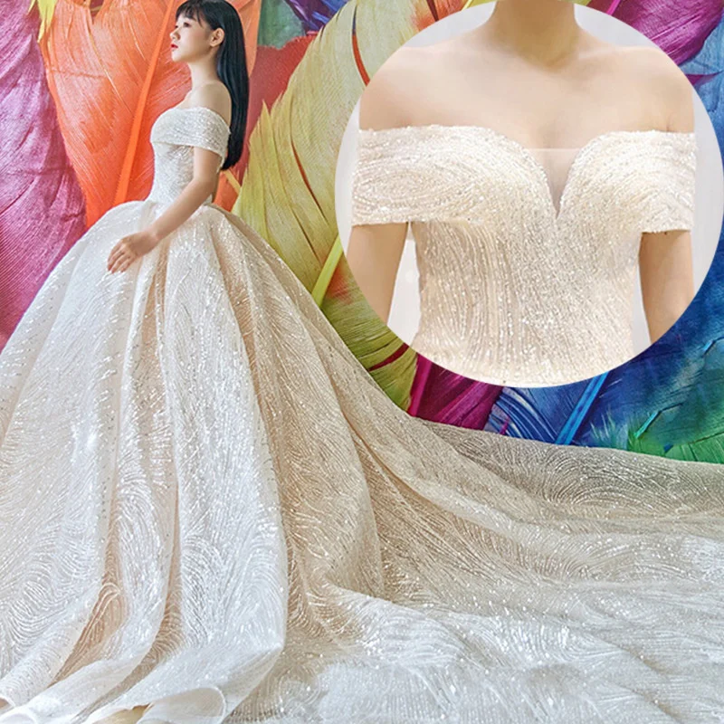 

Luxury Princess Wedding Church Dresses Off Shoulder Sparkly V-Neck Lace Elegant Dress Gown Court Bridal Robe High Quality