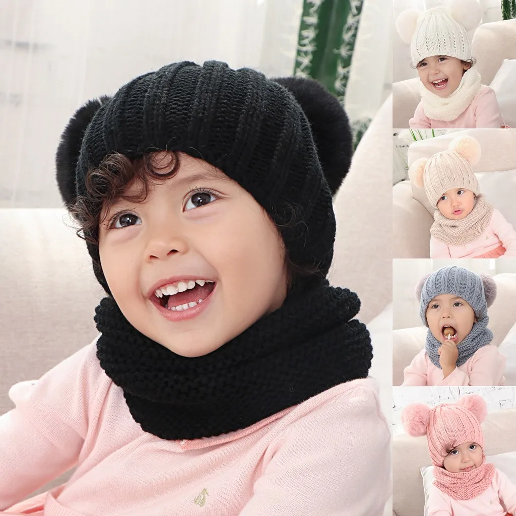 Детская шапка однотонный зимний теплый Плетеный шарф с двойной головкой для