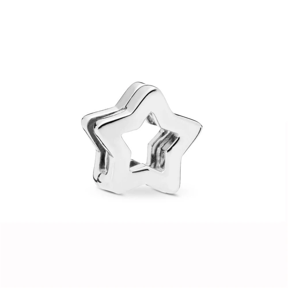 Star Clip Настоящее серебро 925 проба отражения ослепительно клип талисманы Круглый Хрустальная корона бусины в форме сердца Fit Pandora для женщин браслет - Цвет: Star Clip