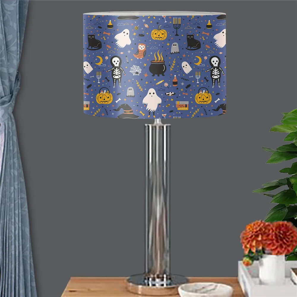 

Blue Halloween Cartoon Lampshade Pumpkin Ghost Print Ceiling Light Shades Beside Table Lampshades Vintage Handing Light Cover
