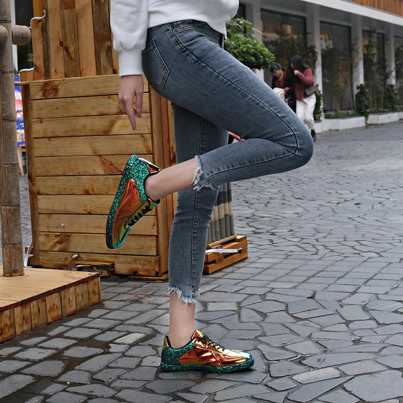 

Women Sneakers Gold Glitter Spring Autumn Shinny Bling Fashion Casual Shoes Outdoor Glossy PU Leather Sneaker Shoes Woman