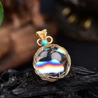 natural colorful white crystal ball rainbow sphere pendant reiki healing crystals energy stone lucky necklace with gold chain