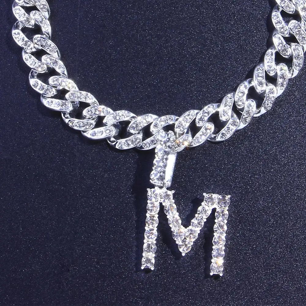 

Stonefans Cuban Link Letter Necklace Wholesale Gold for Men Hip Hop Initial Statement Crystal Rhinestone Choker Necklace Women