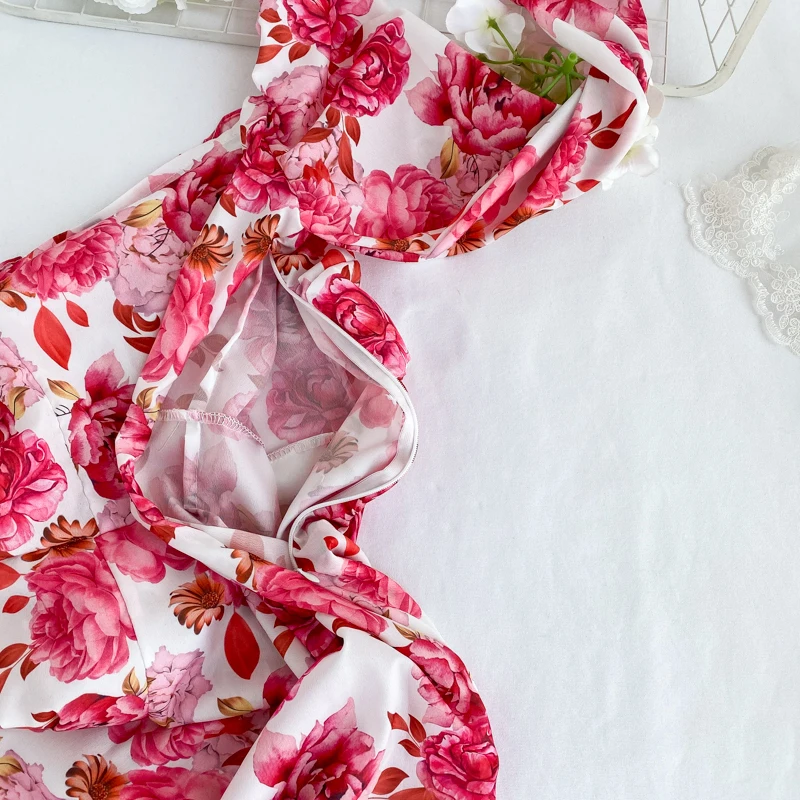 Gagarich Women Elegant Dresses Femme Sweet Floral Print Pleated Irregular Short Vestidos Spring Square Collar Full Dress Fairy | Женская