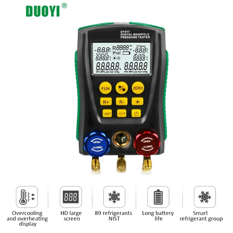 

DUOYI Temperature Tester Car Tools DY517 Pressure Refrigeration Manifold Digital HVAC Meter Pressure Guage R410A Refrigerant