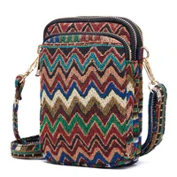 annmouler fashion messenger bag mini shoulder bag mobile phone pouch bohemian style phone case fabric adjust shoulder purse