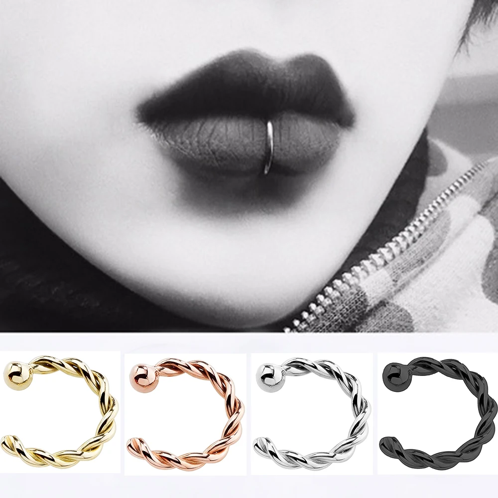 

Huitan Nieuwe Twist U-vorm Fake Nose Ring Voor Vrouwen Faux Piercing Body Sieraden Persoonlijkheid Valse Neus Lip Ringen 1 pc