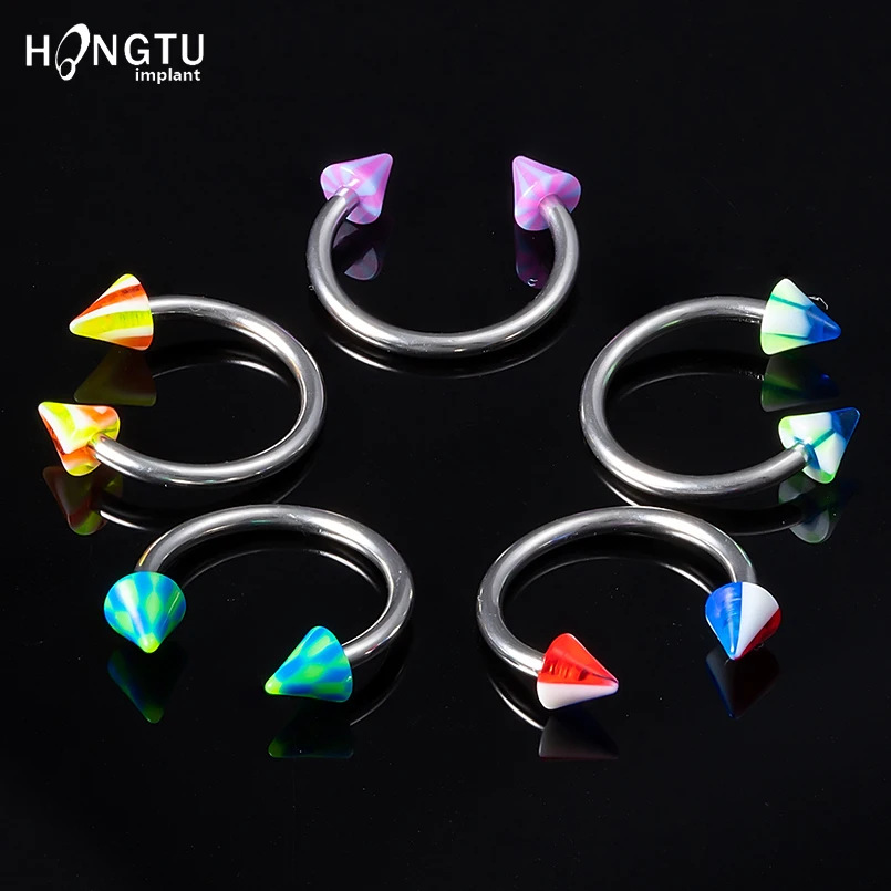 

5pcs/set Colorful Acrylic Nose Rings Ear Piercing Circular Barbell Horseshoe Ring Lip Cone Eyebrow Ear Piercings Body Jewelry