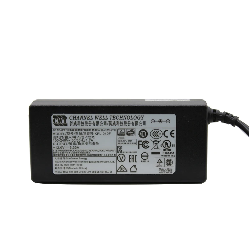 Адаптер питания CWT KPL 040F 12 В 3 33 а 40 Вт AC DC (с цилиндрическим круглым наконечником