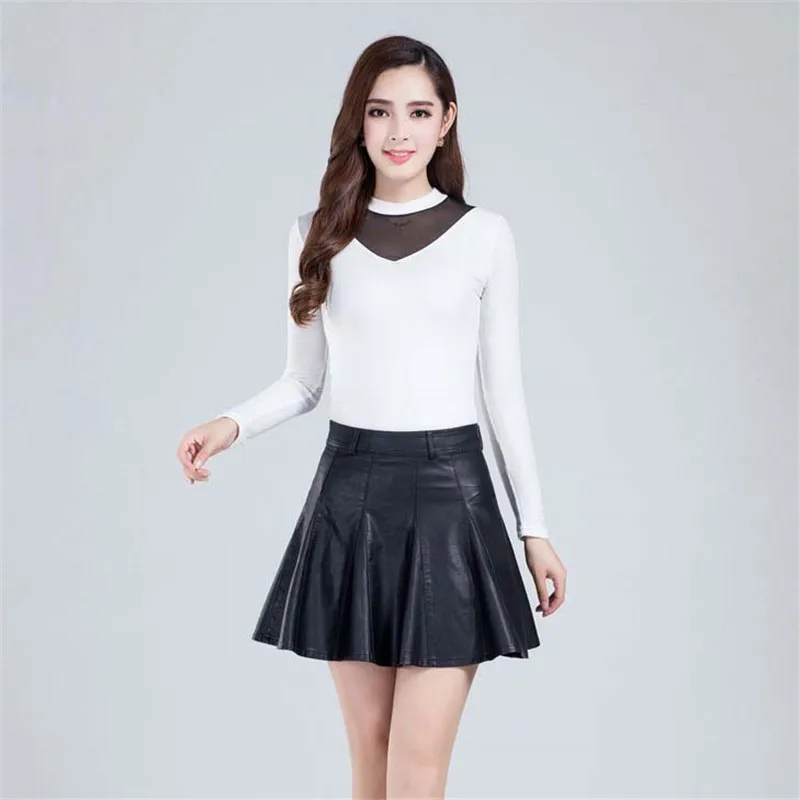 

New mini skirt mujer faldas woman skirts womens saias mulher femme jupes Solid color High-grade PU Artificial leather Large size