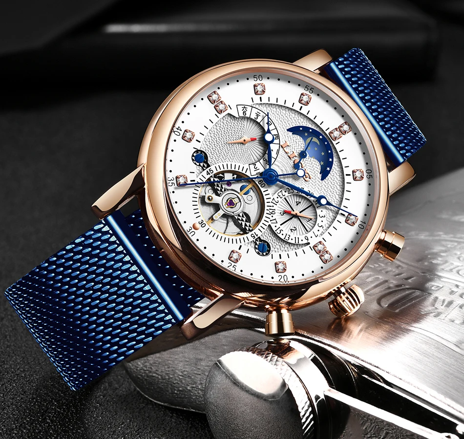 Бренд lige Tourbillon модные часы в деловом стиле автоматические механические часы мужские повседневные Водонепроницаемые кожаные часы Relogio Masculino