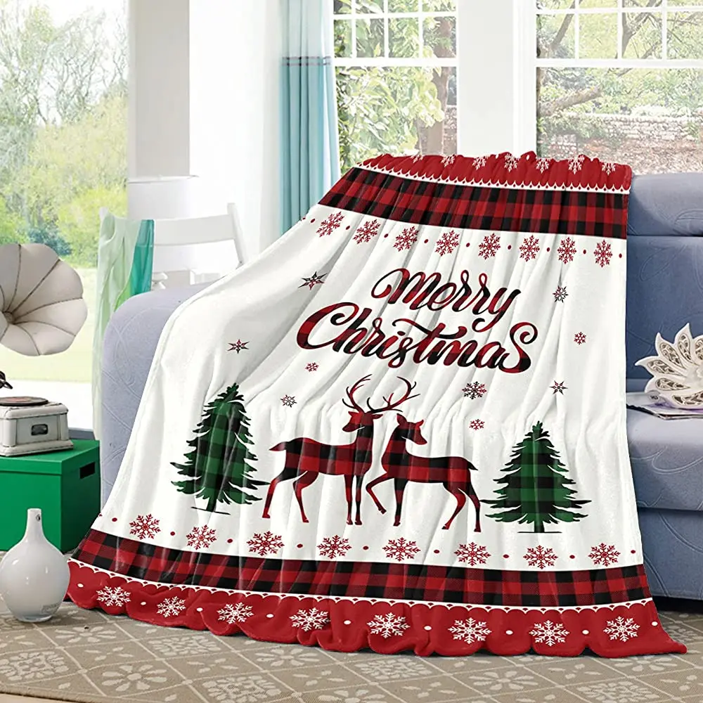 

Флисовое одеяло с рождественской елкой, покрывало для дивана/дивана, мягкие теплые одеяла из микрофибры в клетку буйвола для кровати