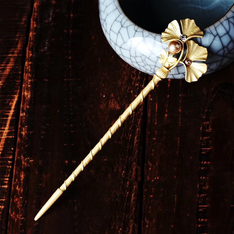 Женские шпильки для волос с листьями гинкго искусственным жемчугом и ювелирные