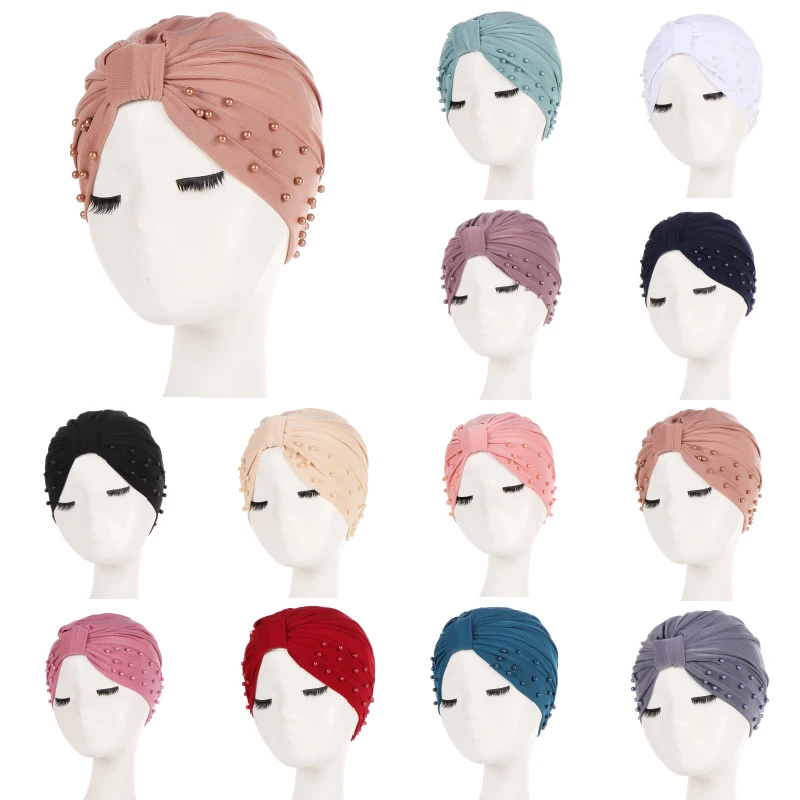 Тюрбан хлопковый с жемчужными бусинами 1 шт. для мусульманских женщин лечения