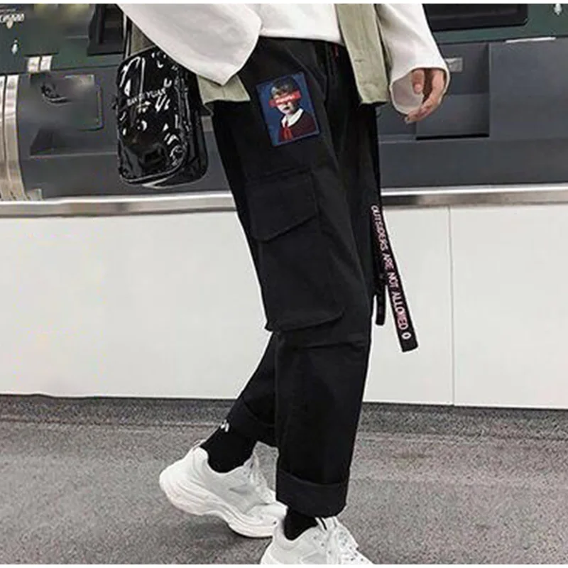 Hip Hop Harajuku Women's Cargo Pants Plus Size Patchwork Lace-up Straight Sweatpants Female Streetwear Sports Trousers