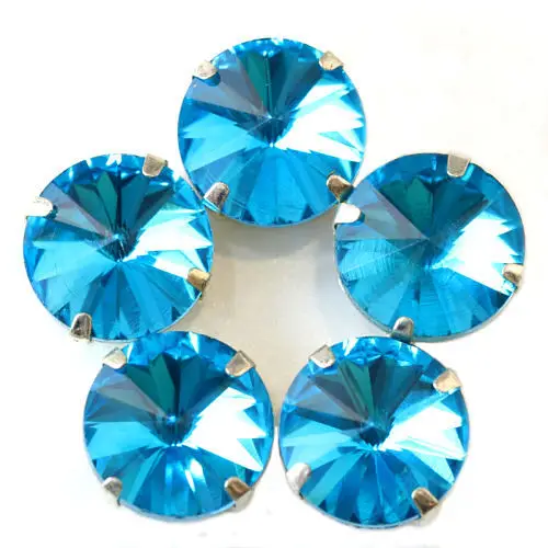 Aquamarine Круглый Rivoli много цветов пришить коготь стразы прозрачные стеклянные стразы круглые пришить стразы украшения для свадебного платья Y1770 - Цвет: Aquamarine