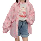 Женская блузка с длинным рукавом, осенняя рубашка с клубничным принтом и молочным принтом, повседневная, Корейская, летняя, модная одежда