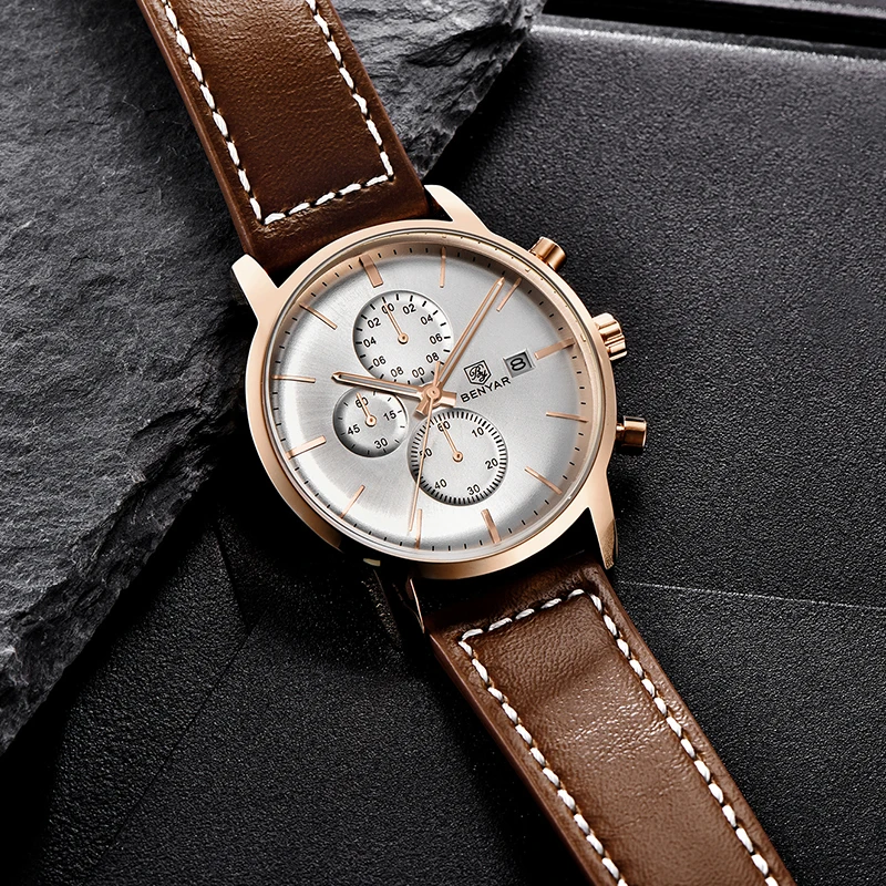 

BENYAR military stainless steel case quartz men watch fashion luminous hands wristwatch gold white quartz clock reloj hombre