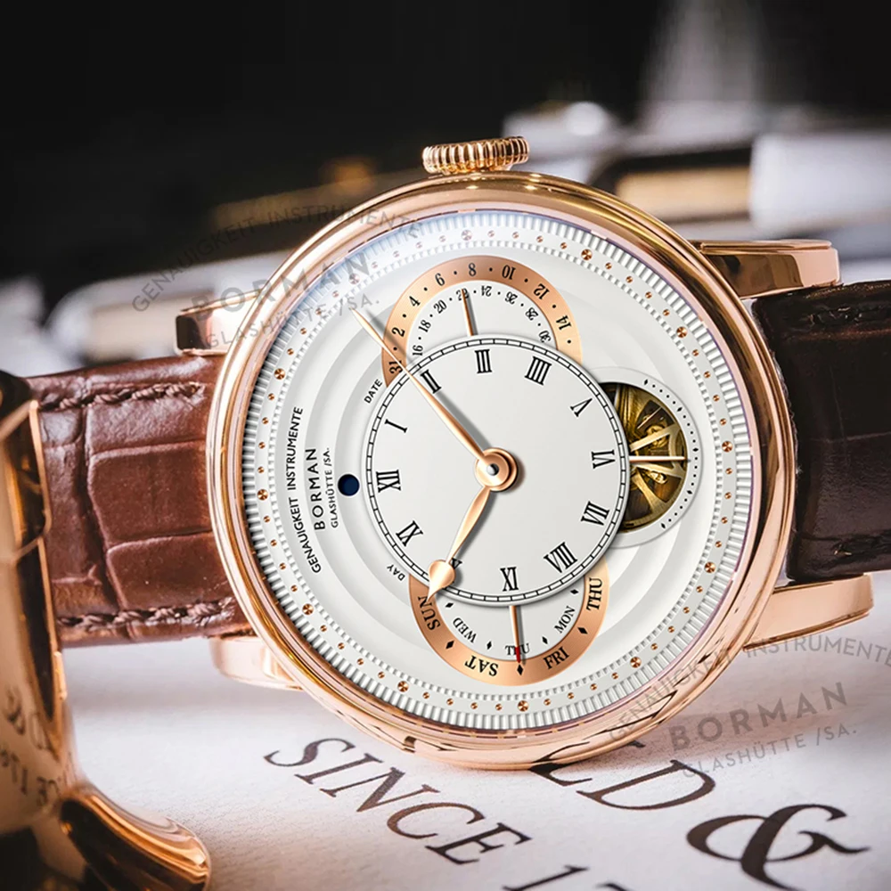 Часы наручные мужские автоматические роскошные деловые механические с кожаным