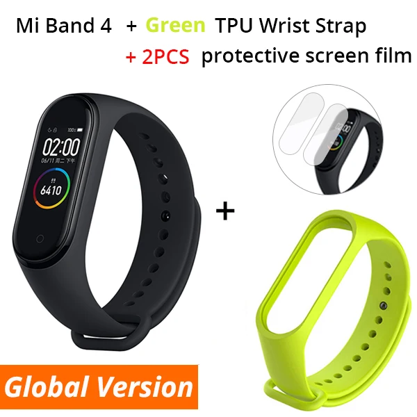 Add Green Strap Xiaomi Mi смарт-браслет 4, глобальная версия, Смарт-часы AMOLED, 3 цвета, экран, монитор сердечного ритма, Bluetooth 5,0, смарт-браслет - Цвет: Add Green Strap