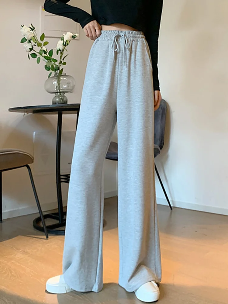 

Брюки женские с широкими штанинами, серые повседневные свободные прямые спортивные швабры с завышенной талией, для занятий спортом, 2021