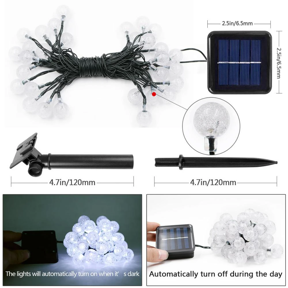 New20/30/50pcs LED Solar Powered Crystal Ball Light Fairy 5/6.5/7 Meter String Lights Outdoor Garden Party Festival Decor | Лампы и