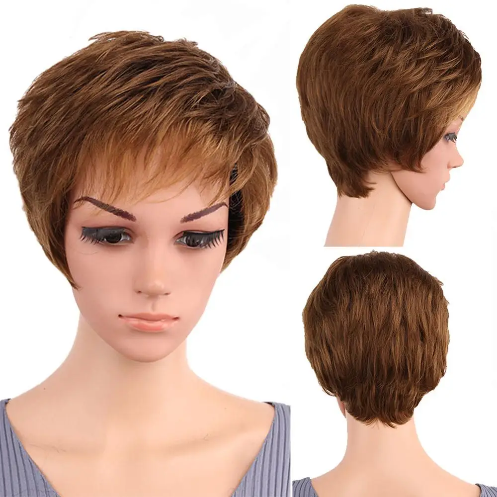 Синтетический Классический короткий кудрявый натуральный блонд каштановый