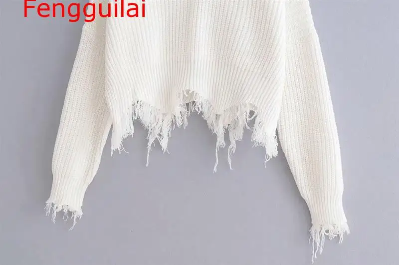 

Fengguilai 2020 Autumn New Wild V-neck Tassel Short Pullover Sweater Loose Long-sleeved Sweater Female Tide Women's Top