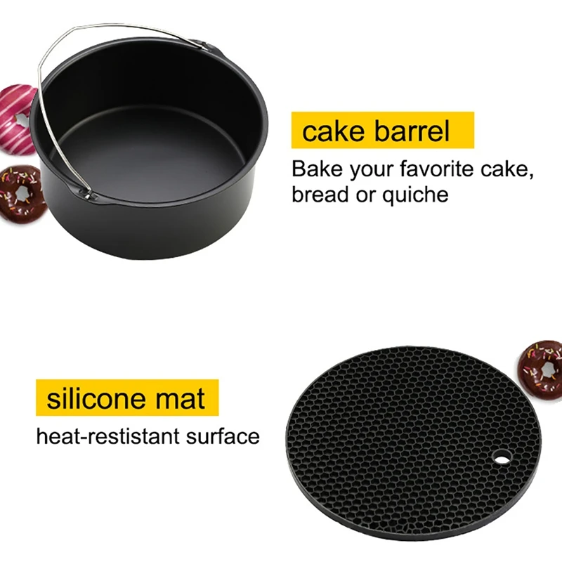 8Pcs 8 Inch Air Fryer Frying Cage Dish Baking Pan Rack Pizza Tray Pot Accessories Fit For 5.2~5.8Qt |
