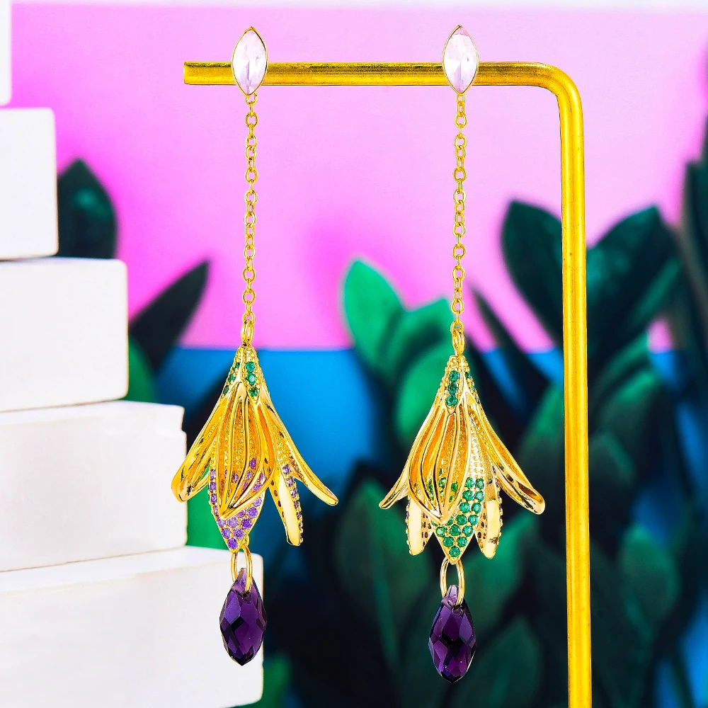 

GODKI женские туфли с цветочным принтом, длинные серьги-подвески с горным хрусталем для женщин Свадебная вечеринка кубического циркония Дуба...