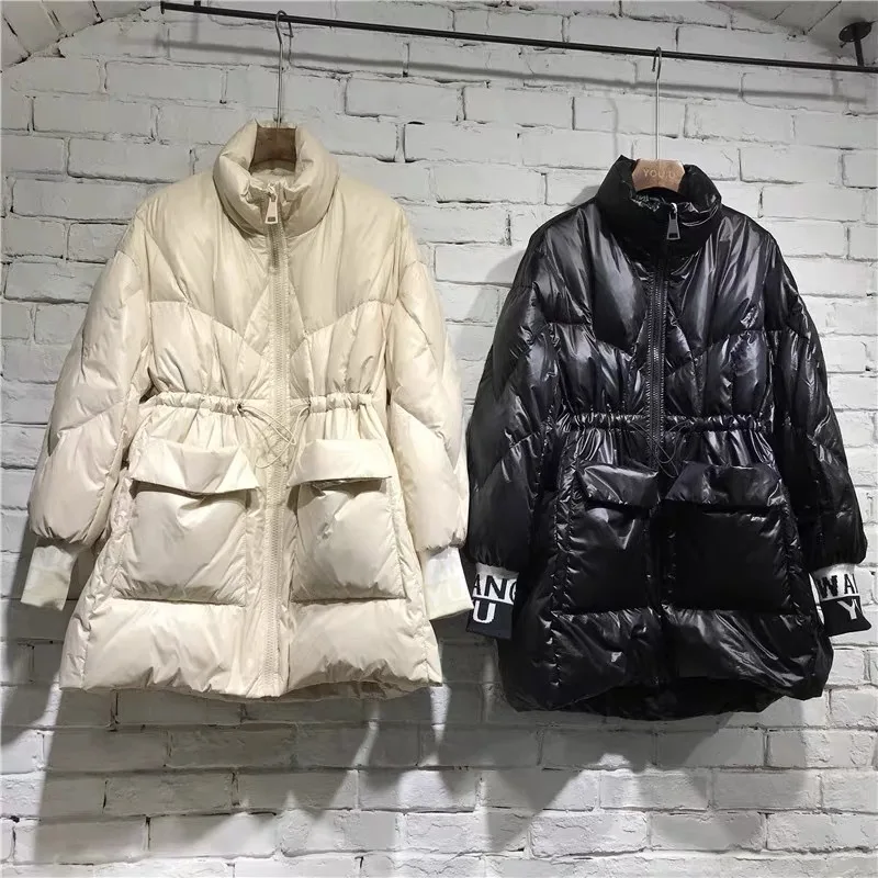 2020 Winter Glossy Bright 90% White Duck Down Jacket Women's Hooded Coat Female Thick Warm Slim Parkas Ladies Feather Down Coats