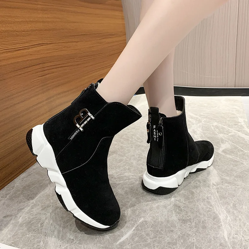 

Women's Plus Velvet Thick Snow Boots Winter Thick-soled Sports Platform Boots Black Short Tube Cotton Boot Casual Sneakers Shoes
