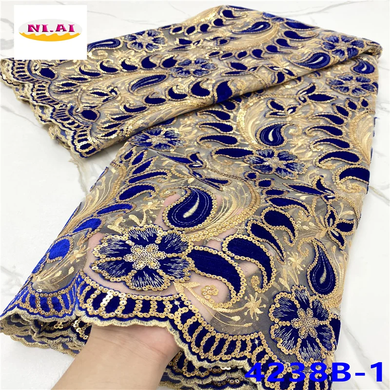 

Latest French Nigerian Velvet Laces Fabrics 2021 High Quality Sequins African Velvet Laces Fabric For Woman Wedding NA4238B-2