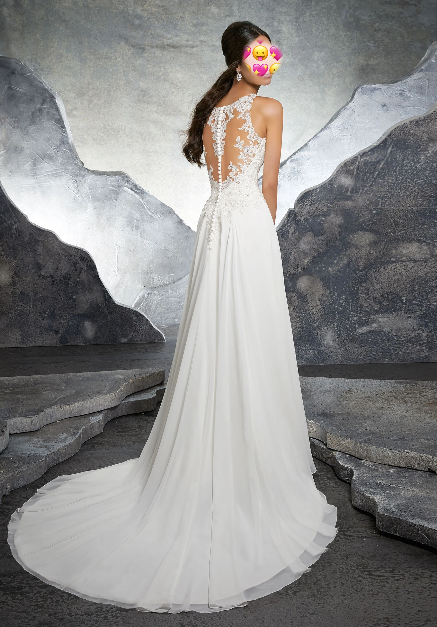 

Shiny Wedding Dresses Beach Style White Chiffon Sheer Neck Vestidos De Novia Appliques Bridal Wedding Dress