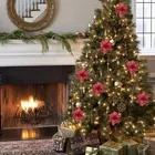 10 шт. рождественские украшения, блестящие искусственные цветы, Рождественская елка, декор для вечерние, 2022, новогодние украшения, подарок