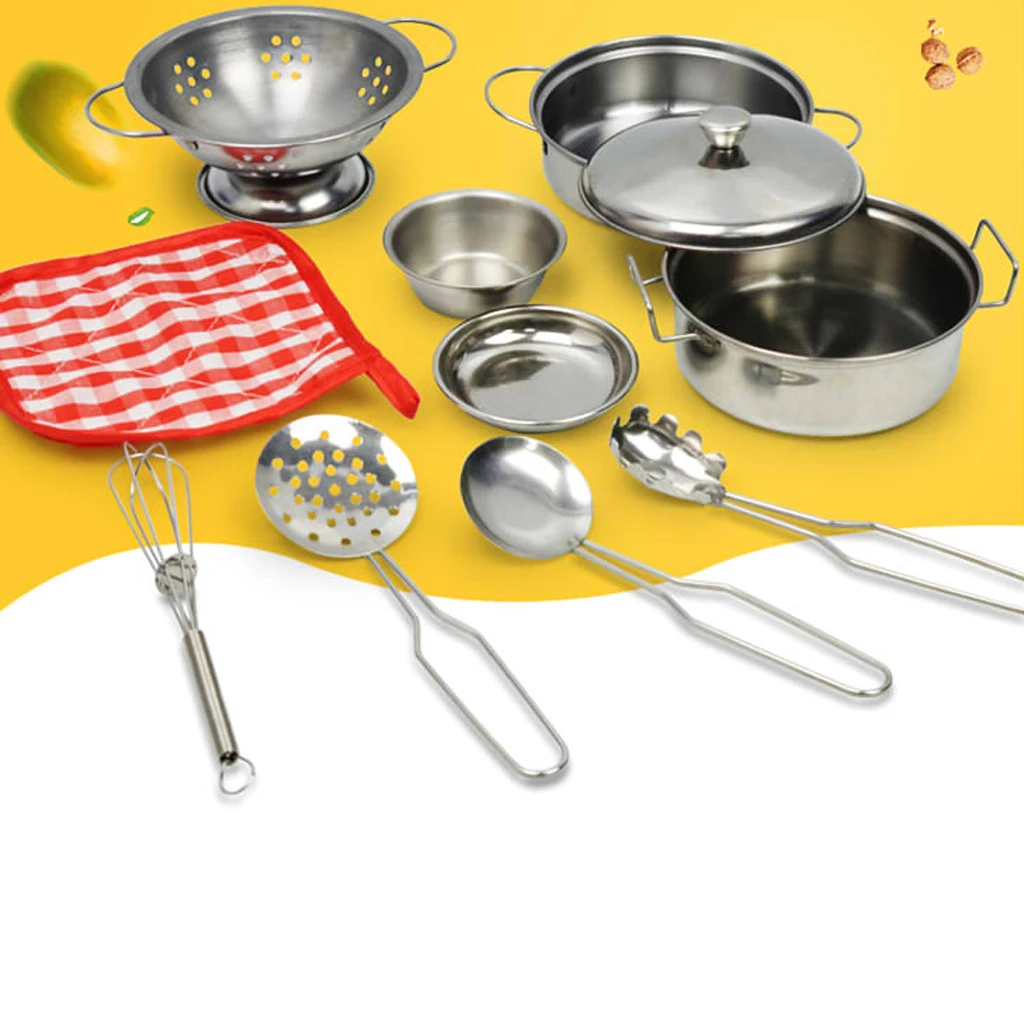 

10pcs/set Stainless Steel Simulation Kitchenware Playset Kids Toys Playing