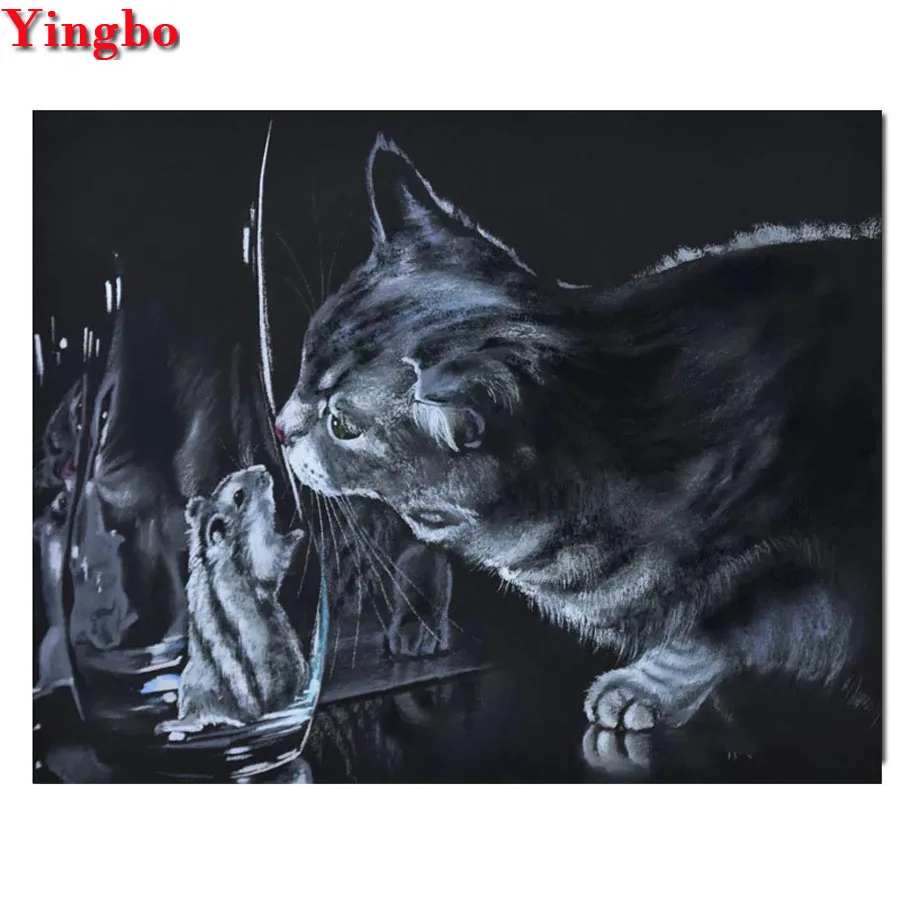 

Алмазная живопись 5D «сделай сам», черные и белые животные, алмазная вышивка, мышь и кошка, Целуй, полная картина стразы, Иконка мозаики