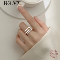 wantme genuine 925 sterling silver charming trendy geometric letter e open ring for women men punk korean temperament jewelry